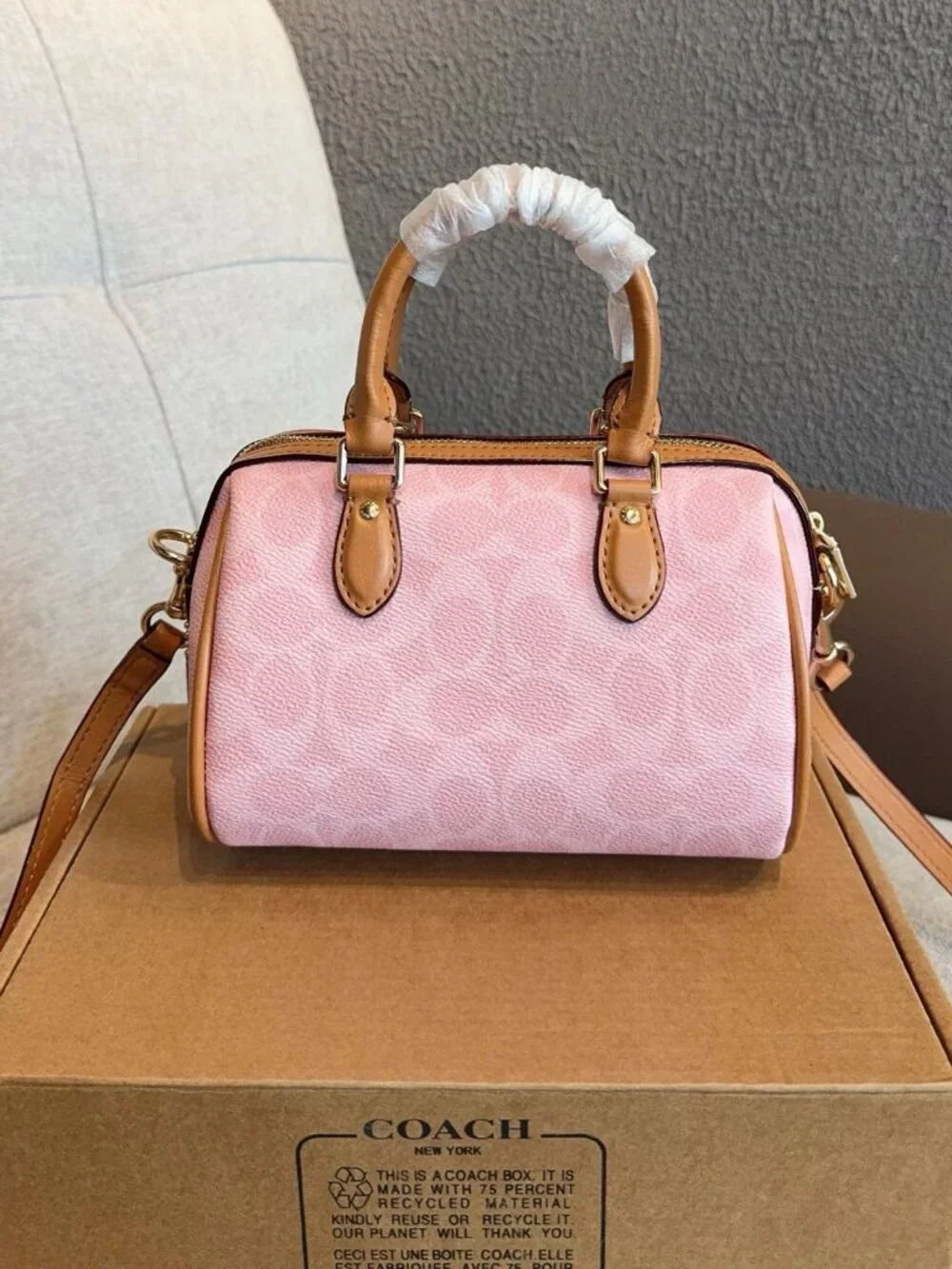 NWT Coach Mini Rowan Crossbody Bag In Signature Canvas Pink Powder CEK79 - Picture 5 of 9